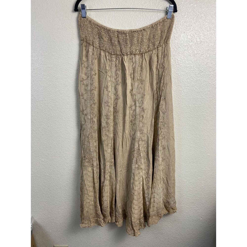 NEW Cute Option Boho Embroidered Midi Skirt Size XL Smocked Waist Prairie Floral - Picture 1 of 15